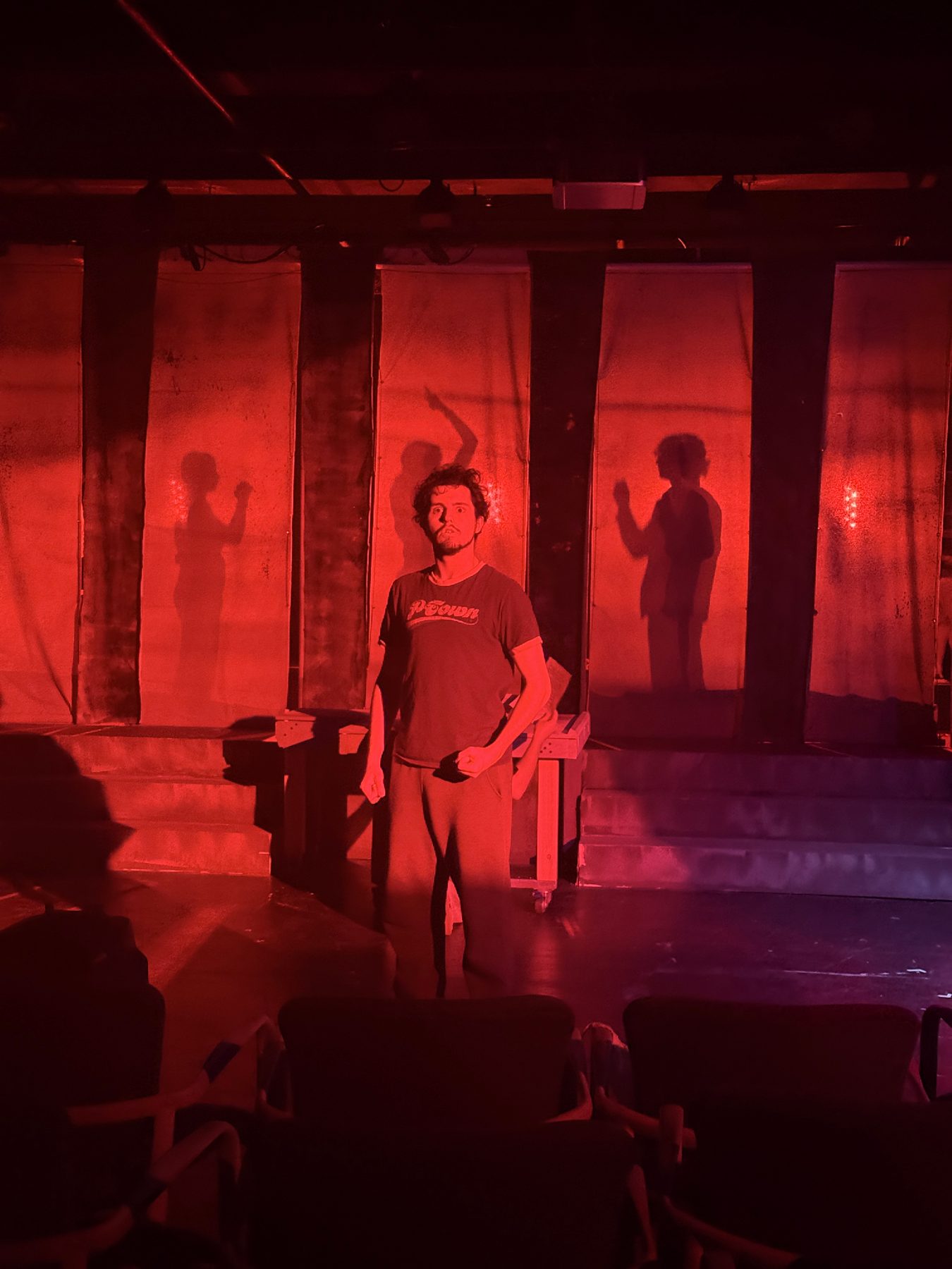 Red-lit stage
